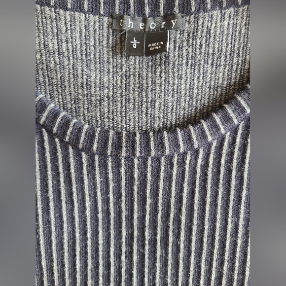Theory‎ Randria Evian Stretch Wool Navy A-Line Stripe Dress Women's Size L - Picture 8 of 10